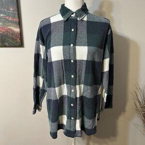 Vintage L.A. Gold Women Green Plaid Thermal Button Down Shirt Long Sleeve Sz M